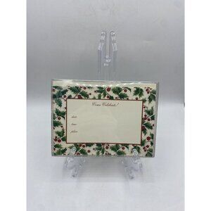 Caspari 10 Embassy Invitations & Envelopes Vtg Party Holiday Holly Berries Boxed